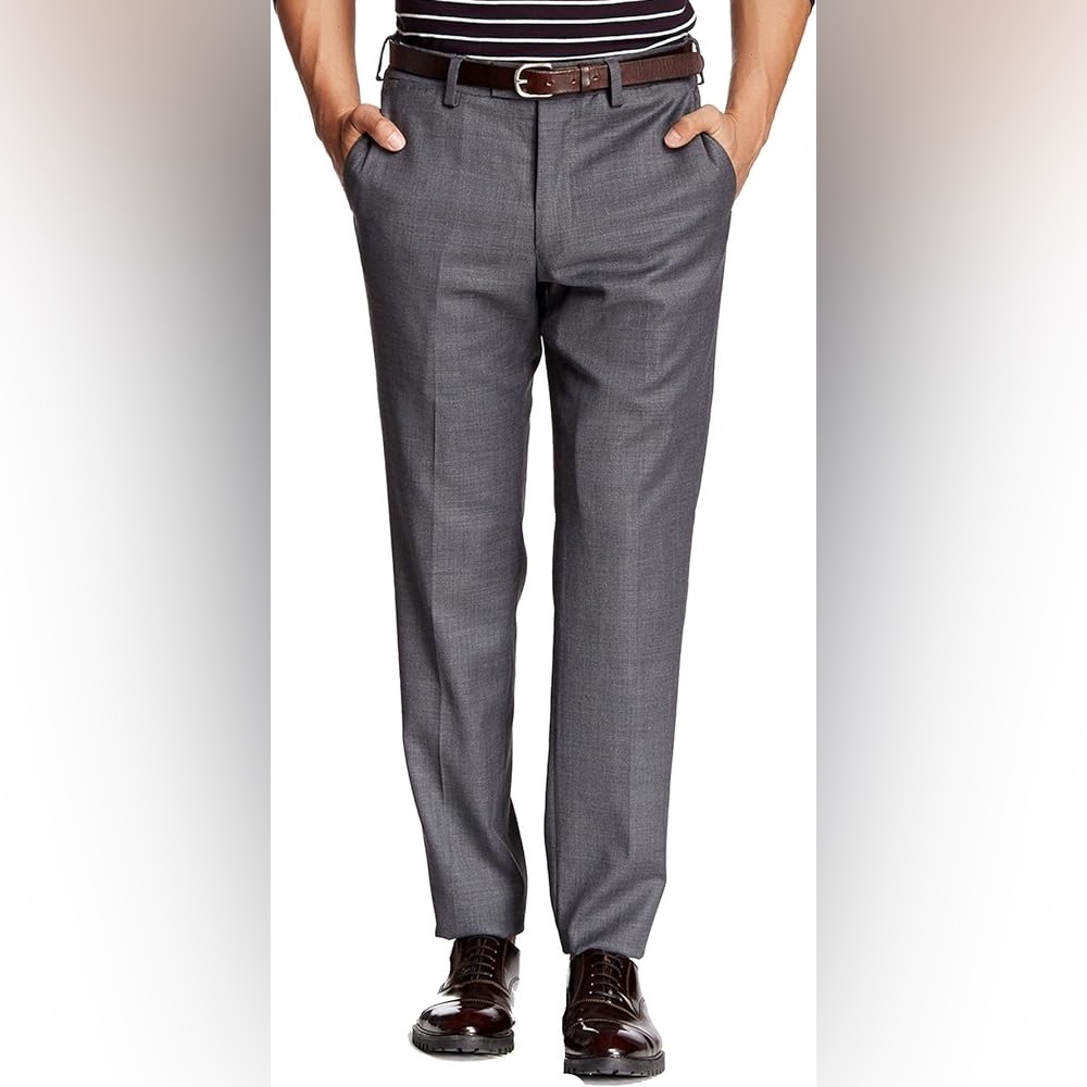Louis Raphael LUXE Men's Slim Fit Flat Front Stretch Wool Blend Dress Pant